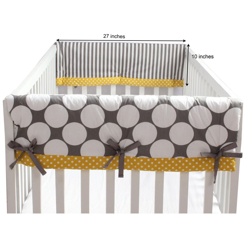 Bacati - Dots/Stripes Crib Rail Guard Covers set of 2 Gray/Yellow, 3 of 6