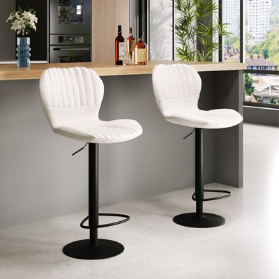 Modern Bar Stools Set of 4, Adjustable Counter Height Bar Stools with Backrest, PU Leather Breakfast Swivel Bar Chairs for Kitchen Island