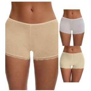 INSPIRE CHIC Ladies' Seamless Ice Silk Lace Trim Slip Shorts for Under Dresses Boyshorts 3 Packs - 1 of 4
