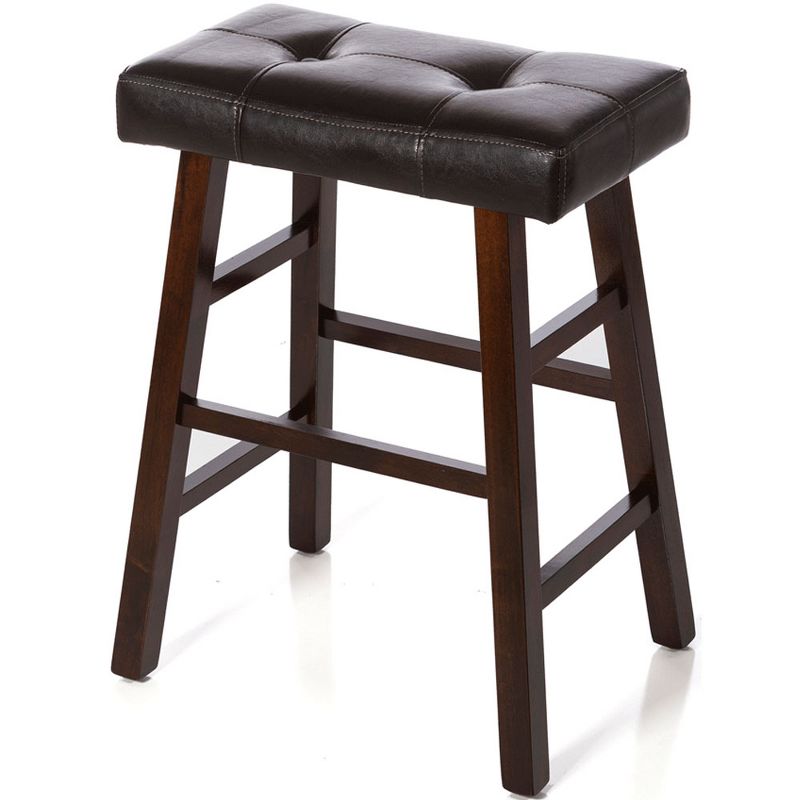 Legacy Decor Set of 2 Dark Espresso/Brown Wood Counter Bar Stools with Bonded Faux Leather Seat, 2 of 4