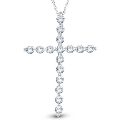 Pompeii3 5/8 Ct Diamond Cross Pendant Necklace 18" 10k White Gold 1" Tall