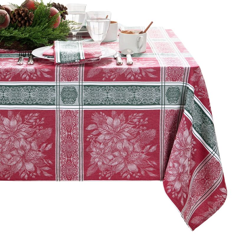 Poinsettia Plaid Jacquard Tablecloth - Elrene Home Fashions, 2 of 4