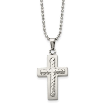 Black Bow Jewelry Stainless Steel Layered Cross Necklace - 24 Inch