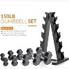 Rubber Coated Dumbbell Weight Set with Vertical Rack, Free Weights for Home Gym Strength Training - 3 of 4