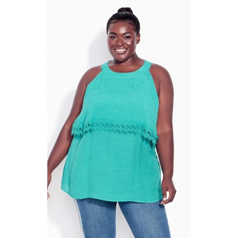 AVENUE | Women's Plus Size Hallie Halter Cold Shoulder Top - turquoise -  22W/24W
