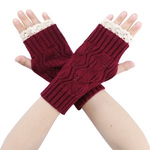 INSPIRE CHIC Women's Knit Lacework Wrist Thumb Hole Half Finger Sleeves Gloves for Christmas Windproof 1 Pair - 1 of 4