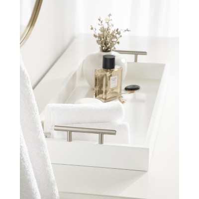 Lipton Sleek White and Silver Wood Decorative Tray, 10x24
