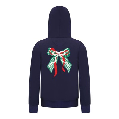 Everyday Kids Christmas Collection Green Gingham Pearl Bow Girls Zip Up Hoodie – Holiday Sweatshirt - Navy