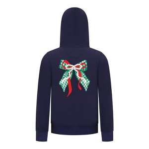Everyday Kids Christmas Collection Green Gingham Pearl Bow Girls Zip Up Hoodie – Holiday Sweatshirt - Navy - 1 of 1