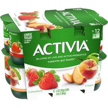 Activia Probiotic Peach & Strawberry Yogurt Variety Pack - 12ct/4oz Cups