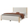 Modern Mid-Century Queen Upholstered Platform Bed Frame with Tufted Headboard and Solid Wood Legs,No Box Spring Needed,Beige - 2 of 3