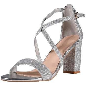 Allegra K Women's Glitter Ankle Straps Stiletto Clear Heels Sandals ...