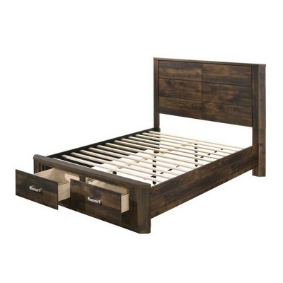 Queen Wooden Bed with Drawer Storage Rustic Walnut - Benzara