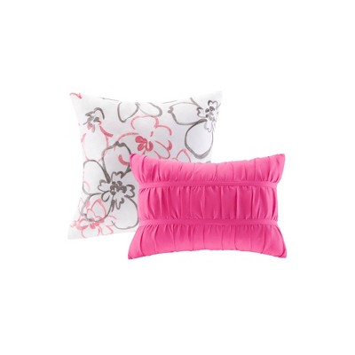 Pink Floral Microfiber Twin/Twin XL Comforter Set with Decorative Pillows