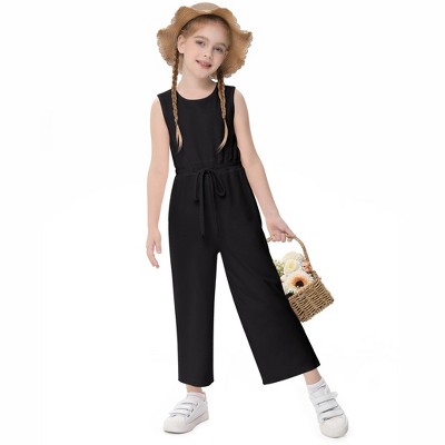 Girls' Fashion Jumpsuit Crewneck Elastic Waist Long Pants Romper with Pockets