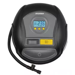 SYLVANIA PRO Portable Tire Inflator -LED Digital Display Gauge with Auto Stop Inflation -LED Work Light Carrying Case 3 Piece Adapters for Sports Balls, Vehicle Tires, Bike Tires, and Inflatable Toys