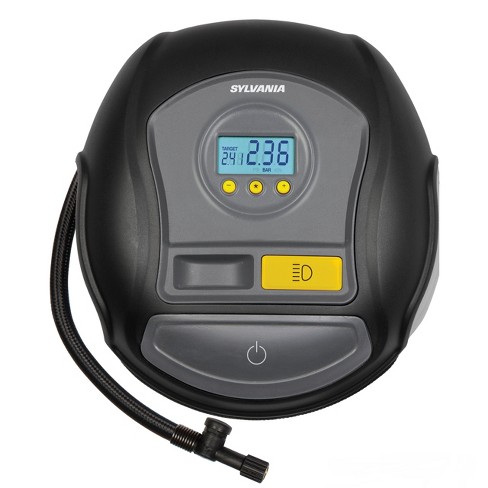 SYLVANIA PRO Portable Tire Inflator -LED Digital Display Gauge with Auto  Stop Inflation -LED Work Light Carrying Case 3 Piece Adapters for Sports