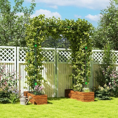 Black Steel Garden Arch Trellis with Climbing Net, 8 FT Tall