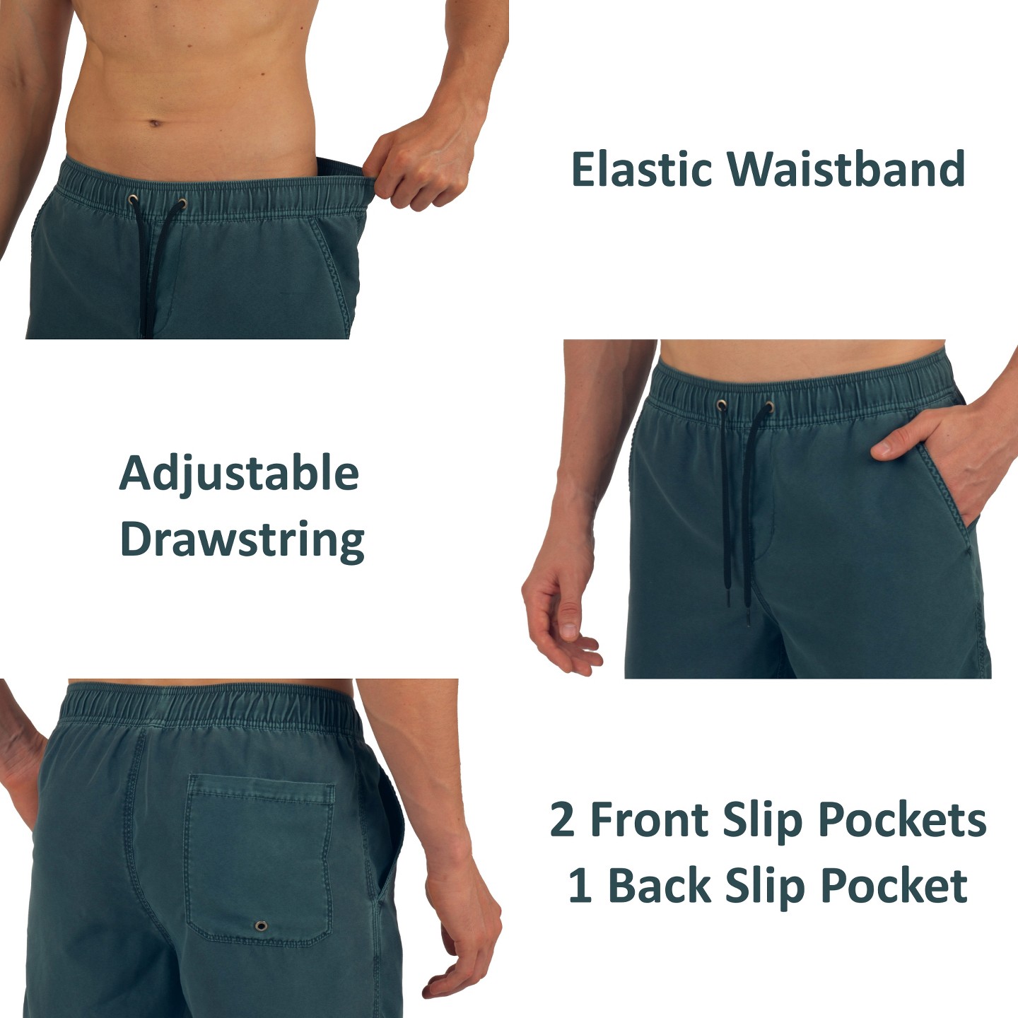 Мужские шорты Alpine Swiss Swim Shorts Beach Trunks Boardshorts Volley Shorts Quick Dry Swimwear Gray Green BoardShort Medium, цвет: Тёмный бирюзовый — фото 3