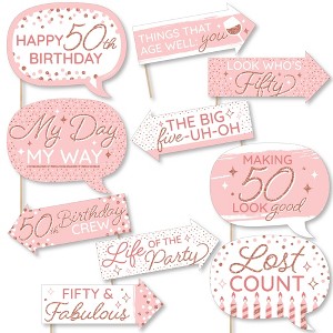 Big Dot of Happiness Funny 50th Pink Rose Gold Birthday - Happy Birthday Party Photo Booth Props Kit - 10 Piece - 1 of 4