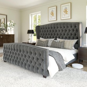 AMERLIFE Platform Bed Frame, Velvet Upholstered Bed with Deep Button Tufted - 1 of 4