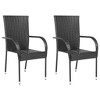vidaXL Stackable Dining Chairs 2 pcs for Outdoor Use, Garden Patio Terrace, Made of Poly Rattan, Water-Resistant with Powder-Coated Steel Frame, Black - 2 of 4