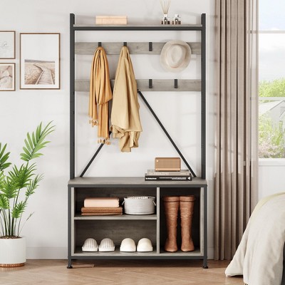Hall Tree with Bench and Coat Rack, 36.4" Entryway Shoe Storage Bench with 17 Hooks, Drawers