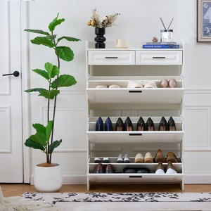 Racxily Shoe Cabinet with 2 Drawers & 3-Fold Doors, Large Storage Organizer - 1 of 4