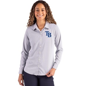 Tampa Bay Rays Cutter & Buck Skyline Epic Confidence Recycled Pinstripe Womens Long Sleeve Dress Shirt - Elemental Grey/White - Medium - 1 of 1