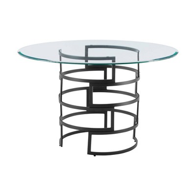 Diaz 48" Round Glass Dining Table with Matte Black Iron Base