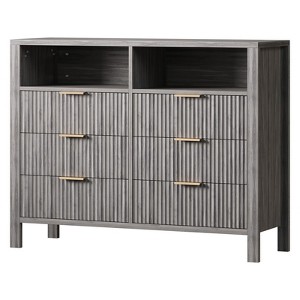 6 Drawer Dresser for Bedroom, Farmhouse Chest of Drawers with 2 Open Shelves and Fluted Doors - 1 of 4