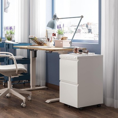 White Mobile 2-Drawer Lockable Steel File Cabinet