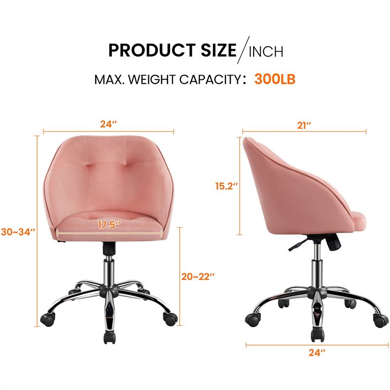 Yaheetech Velvet Desk Chair for Home Office, Soft Height Adjustable 360° Swivel Computer Chair, 4 of 10