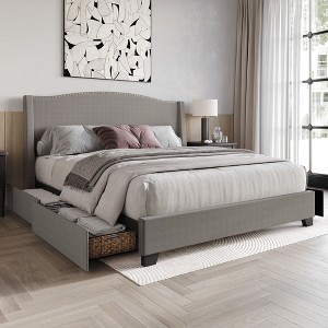 ChaletPosh Linen Platform Bed with Storage - 1 of 4