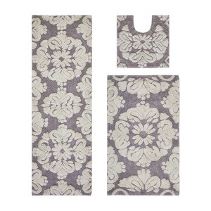 Medallion Collection 3 Piece 100% Cotton Tufted Bathroom Rug Set  with Non-Slip Backing, Machine Washable, Tumble Dry Bath Mat - 1 of 4
