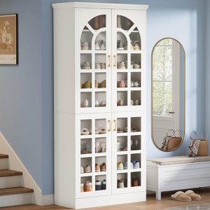Lantine 76" Tall Shoe Cabinet with Doors and Led Lights, 9-Tier Wooden Shoe Rack Organizer with Adjustable Shelves, for Living Room, White - 1 of 4