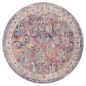 Lavender/Light Gray Floral Loomed Round Area Rug 7