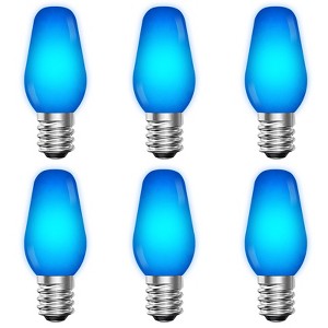 Luxrite C7 LED Blue Replacement Light Bulbs, String Lights, 0.5W, Shatterproof Colored Candelabra Bulb, Enclosed Fixture Rated E12 Base 6 Pack - 1 of 4