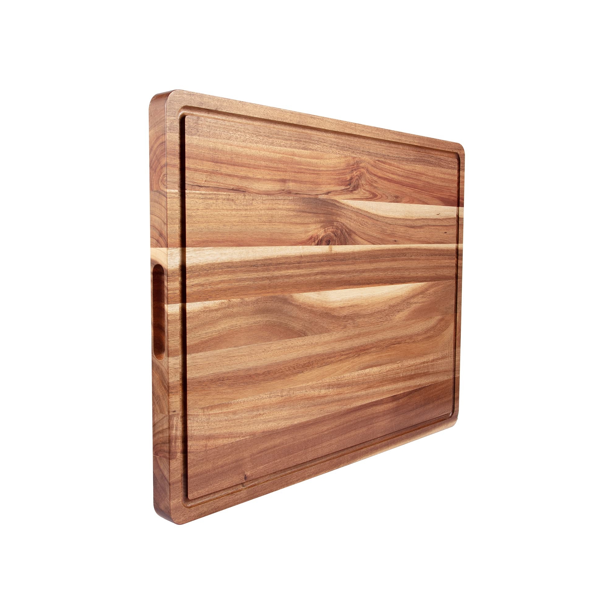 Natural 24.4"x18.5" Extra Large Acacia Wood Cutting Board ¨C Thick Heavy Duty Chopping Board with Juice Groove & Handles for Kitchen Prep