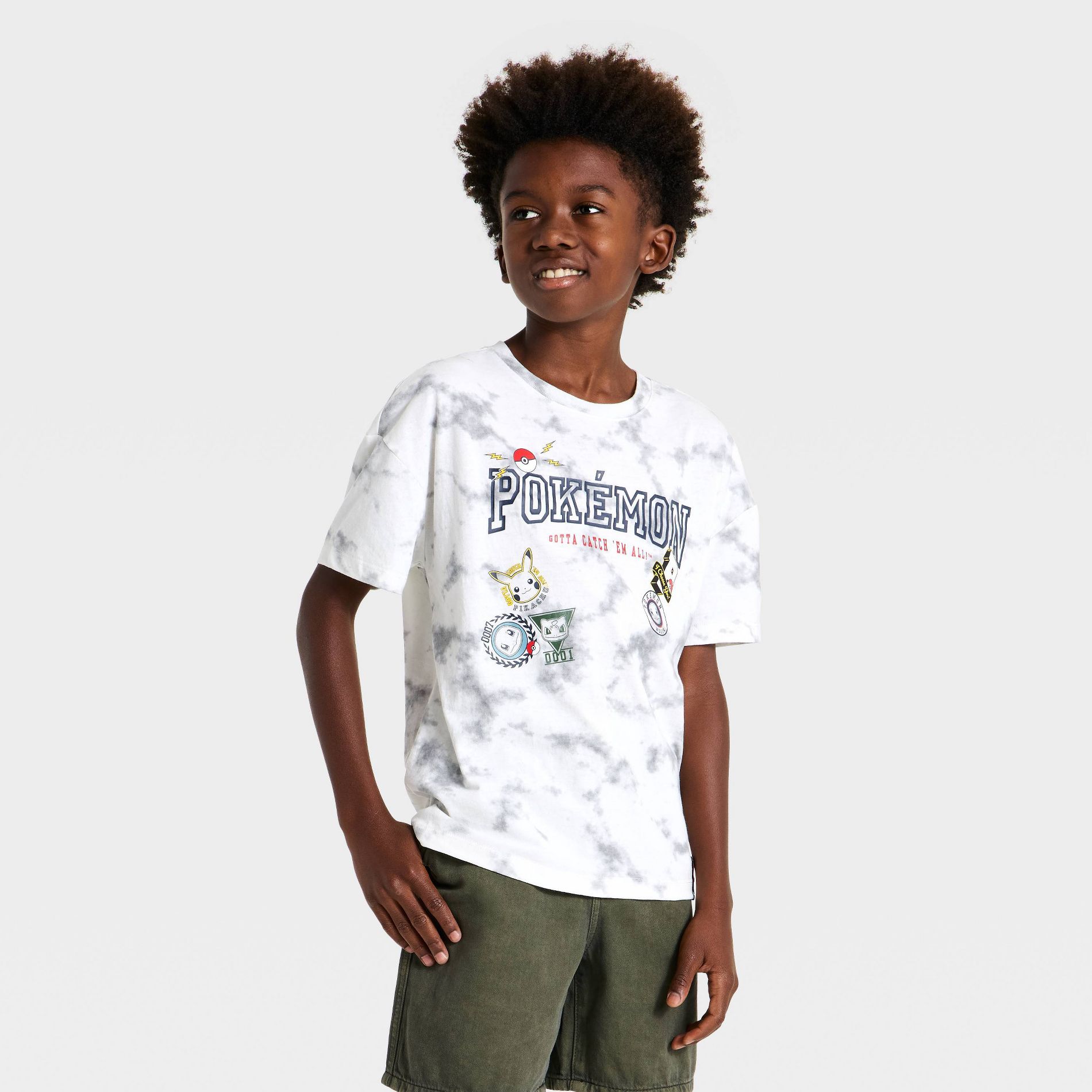 Boys' Pokemon Short Sleeve Tie-Dye Front and Back Graphic T-Shirt - White
