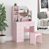 Hitow Makeup Table Set Vanity Table with Stool and Round Mirror Ring LED Strip Lights - 2 of 4