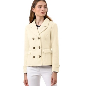 INSPIRE CHIC Women's Notched Lapel Double-Breasted Pea Coat - 1 of 4