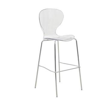 LeisureMod Oyster Acrylic Barstool with Steel Frame in Chrome Finish