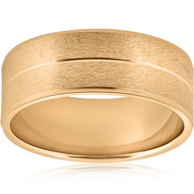 Pompeii3 8mm Wide Mens Solid 14k Yellow Gold Brushed Wedding Ring : Target