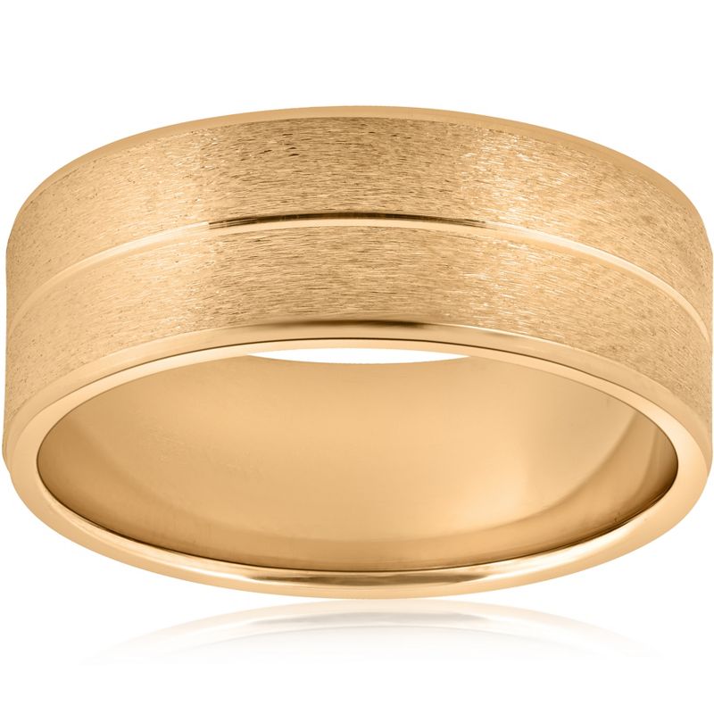 Pompeii3 8mm Wide Mens Solid 14k Yellow Gold Brushed Wedding Ring, 1 of 4