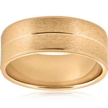 Pompeii3 8mm Wide Mens Solid 14k Yellow Gold Brushed Wedding Ring