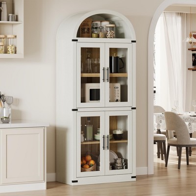 72" Arched Bookcase with Glass Doors - 4-Tier Display Cabinet, Heavy Duty Modern Shelf for Home Office & Living Room