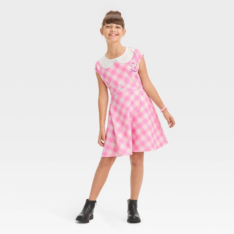 Girls&#39; Barbie Gingham Dress - Pink, 3 of 6
