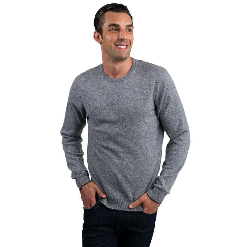 JENNIE LIU Men's 100% Pure Cashmere Long Sleeve Pullover Crewneck Sweater, 1 of 5