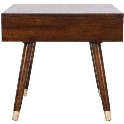 Transitional Square Wood & Metal End Table with Gold Accents
